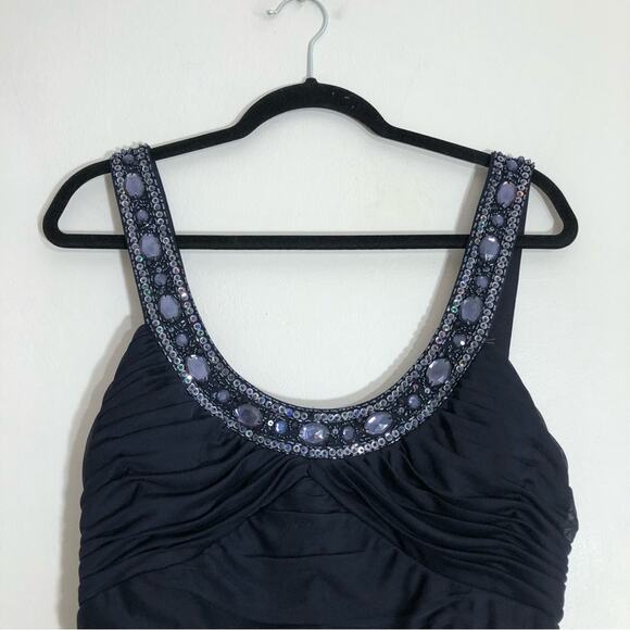 Xscape Navy Blue Ruched Bejeweled Sequin Bodycon Mini Dress 16 - Picture 5 of 9